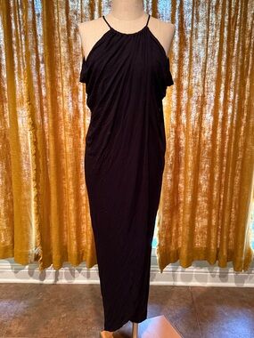 Open Front Black Halter Maxi Dress - Classic Women's Evening Dress